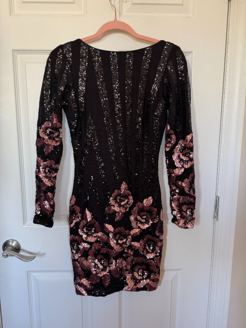 Dress The Population Sequin Black and Pink Bodycon Mini Dress Size Small